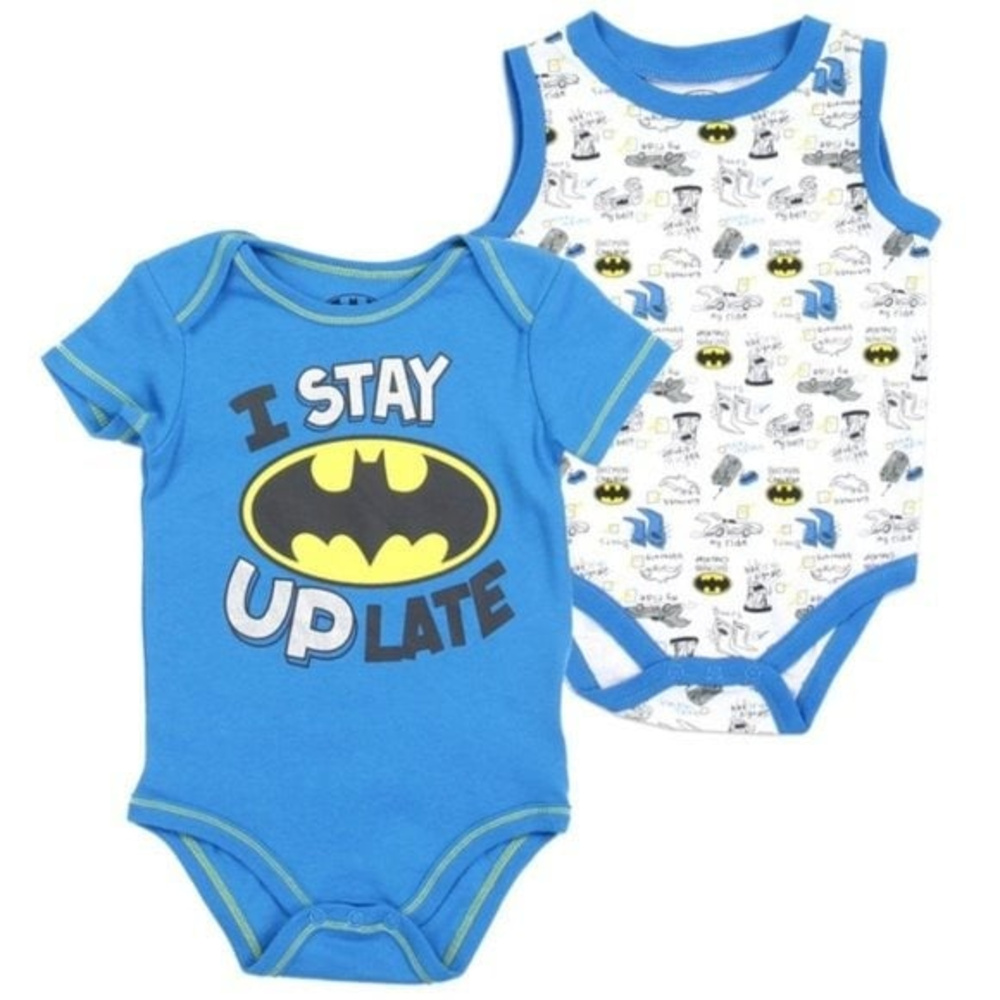 DC Comics Blue Batman Boys 2-Bodysuit Set 0-3M Shower Gift